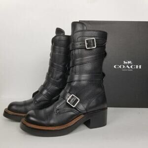 COACH Moto boots, black pebble‎ leather size 5.5